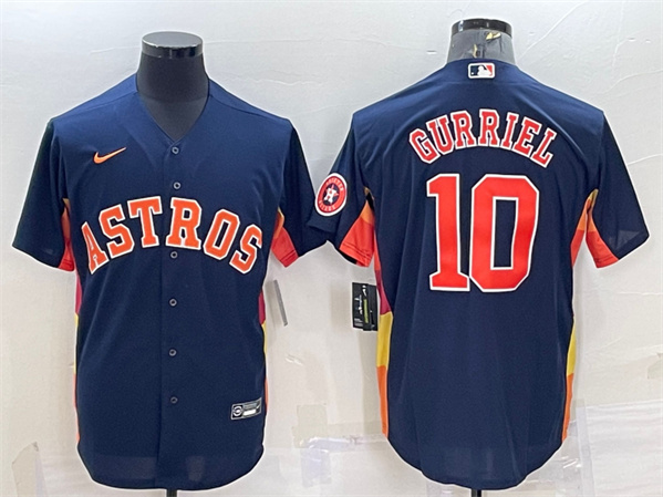 Men's Houston Astros #10 Yuli Gurriel Navy With Patch Cool Base Stitched Jersey